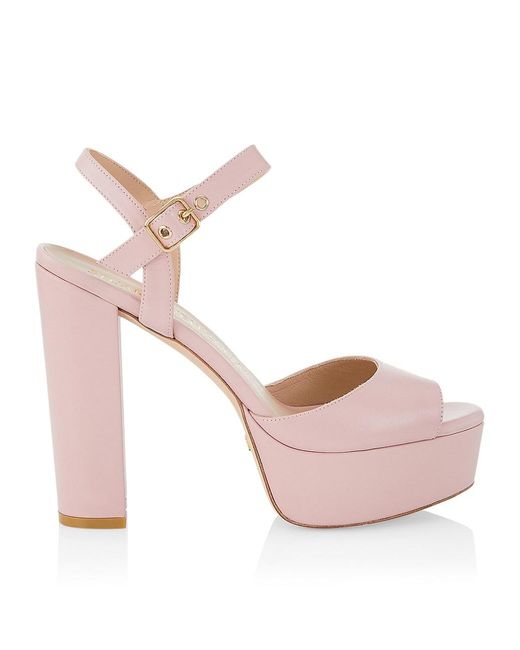 Stuart Weitzman Ryder Leather Platform Sandals in Pink | Lyst