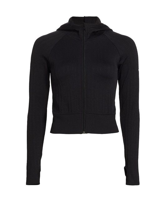 Alo Yoga Cable-knit Cropped Fleece Jacket in Blue | Lyst