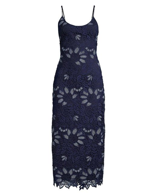 Donna Karan Lace Slip Midi-dress in Blue | Lyst
