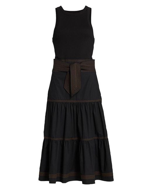 Veronica Beard Austyn Belted Cotton-blend Midi-dress in Black | Lyst