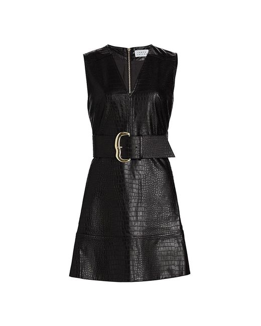 Tanya Taylor Reina Faux Leather Fit And Flare Dress In Black Lyst