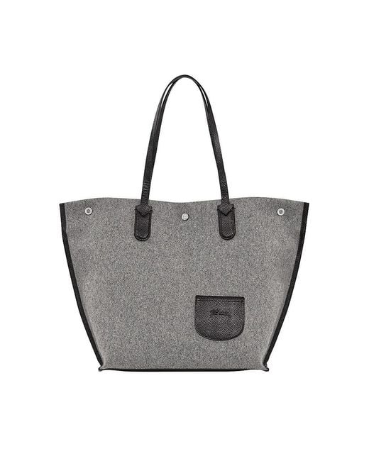 Longchamp Leather Essential Toile Open Tote in Grey (Gray) | Lyst