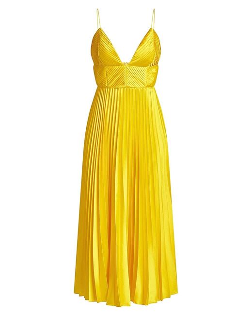 AMUR Viv Pleated Midi-dress in Yellow | Lyst