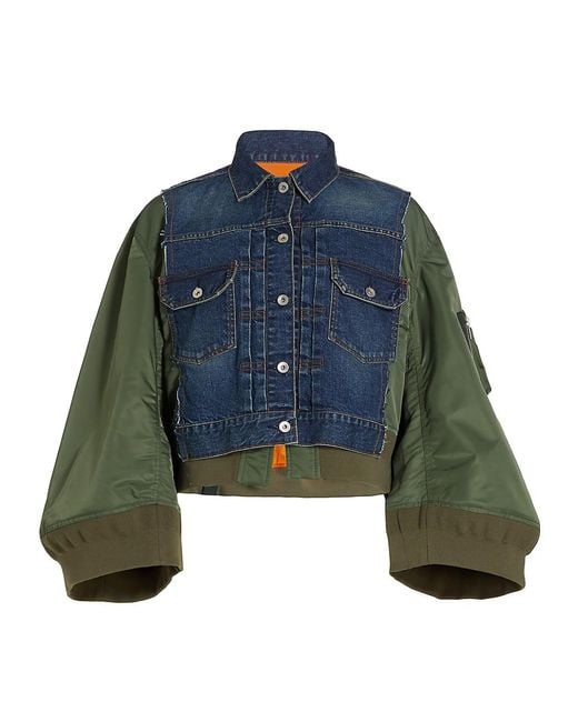 Sacai Mixedmedia Denim & Balloonsleeve Jacket in Blue Khaki (Blue) Lyst