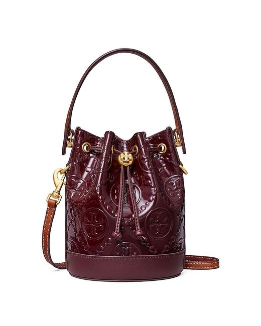 Tory Burch T Monogram Embossed Patent Leather Bucket Bag Lyst