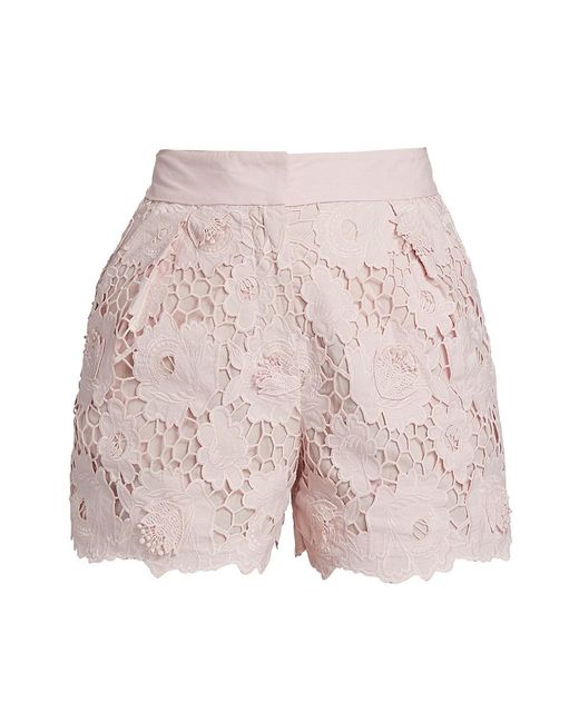Self-Portrait Floral Lace High-rise Shorts in Pink | Lyst