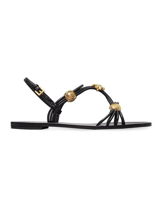 Tory Burch Capri Beaded Leather Multi-strap Sandals in Metallic | Lyst