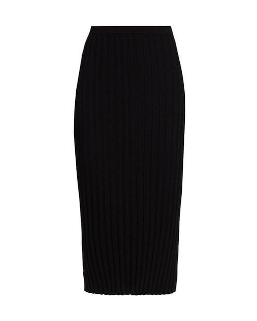 St. John Wool Vanise Ribbed-knit Midi-skirt in Black | Lyst