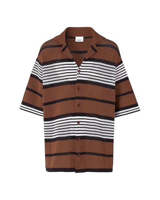 Burberry Striped Camp Shirt in Natural for Men | Lyst