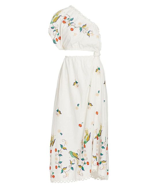FARM Rio Linen Pitanga Embroidered One-shoulder Cut-out Maxi Dress in ...