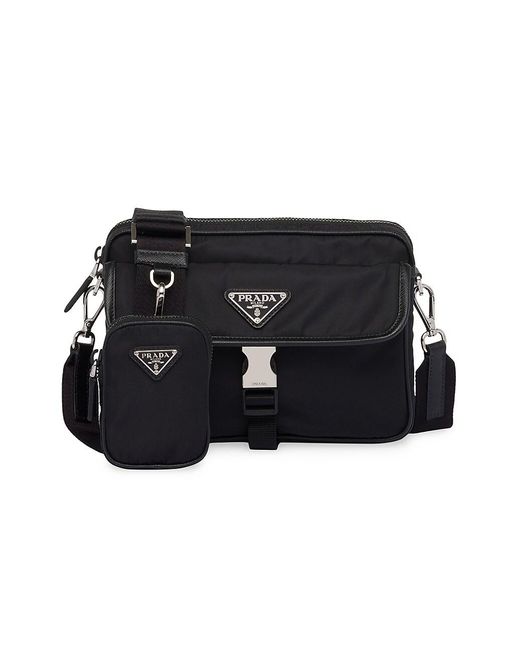 Prada Saffiano Leather Messenger Bag With Pouch in Black for Men