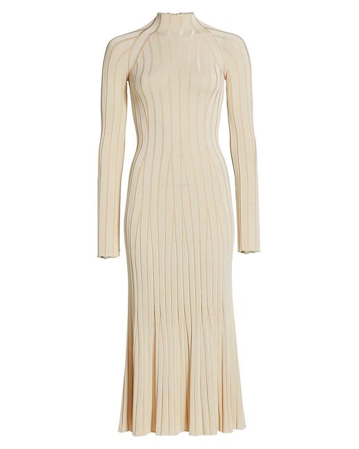 St. John Synthetic Vanise Rib-knit Midi Dress in Cream (Natural) - Lyst