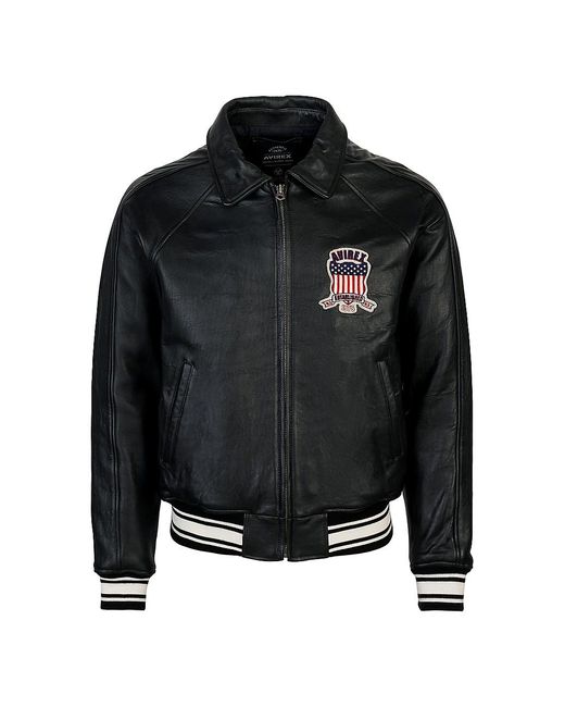 Avirex Icon Leather Jacket in Black for Men | Lyst