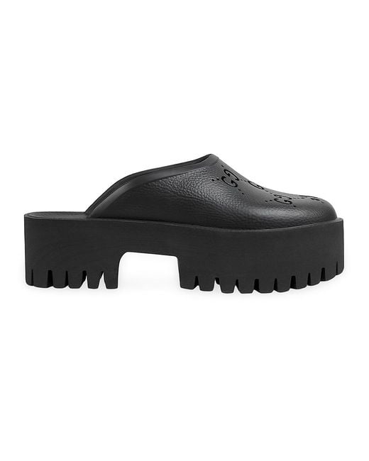 gucci perforated gg platform mules