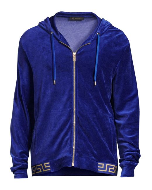 Versace Velour Track Jacket in Blue for Men | Lyst