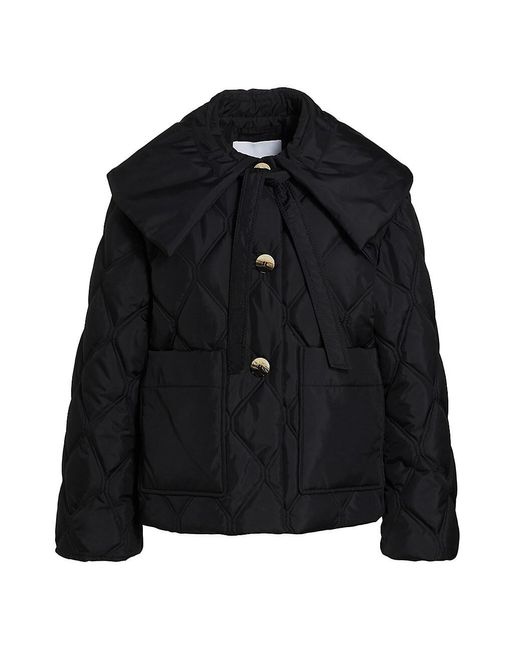 Ganni Synthetic Ripstop Quilted Big Collar Jacket in Black Lyst