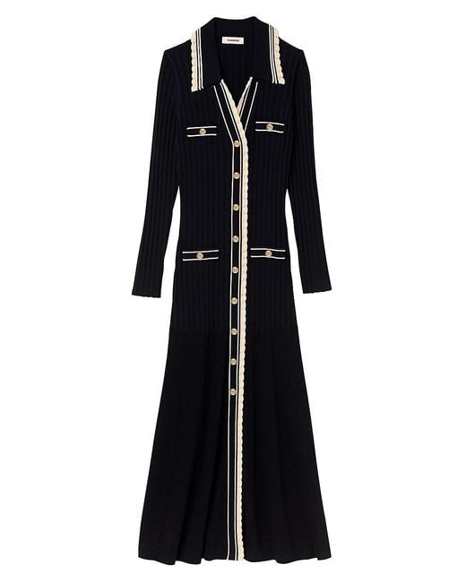Sandro Alexandrine Knit Midi Dress in Black | Lyst
