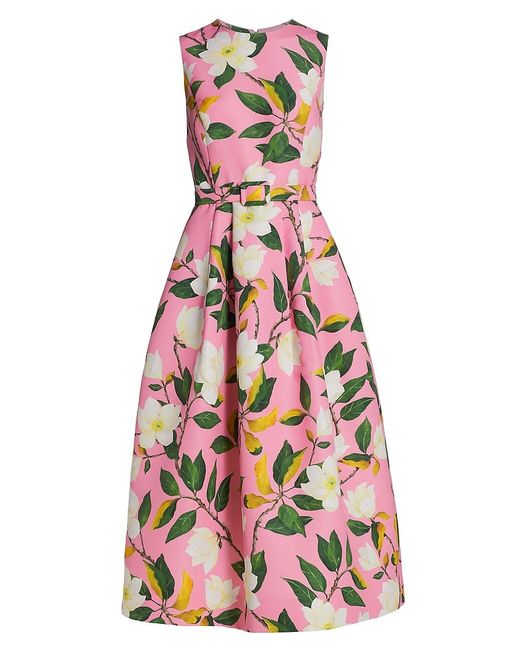 Oscar de la Renta Synthetic Magnolia Flower Belted Dress in Pink - Lyst