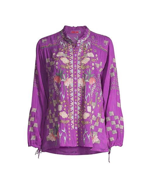 Johnny Was Brielle Embroidered Floral Blouse in Purple | Lyst