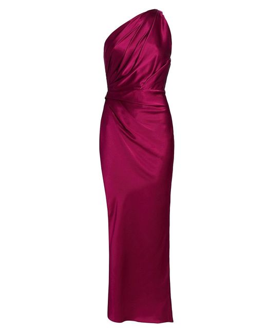 The Sei Asymmetrical Draped Silk Dress in Magenta (Red) | Lyst