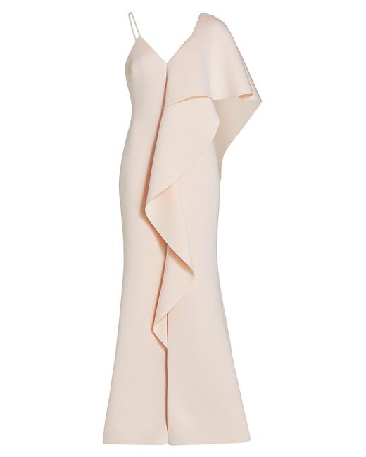 Badgley Mischka Asymmetrical Neoprene Ruffle Gown in Blush (Pink) | Lyst