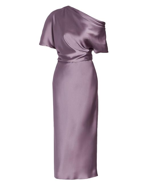 Amsale Draped Satin Pencil Midi-dress in Purple | Lyst