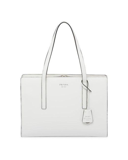 White Medium Brushed Leather Handbag