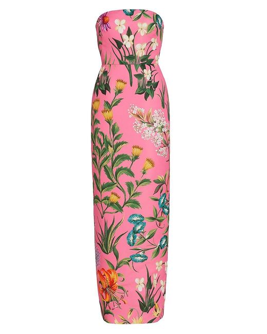 Oscar de la Renta Synthetic Strapless Painterly Floral Column Gown | Lyst