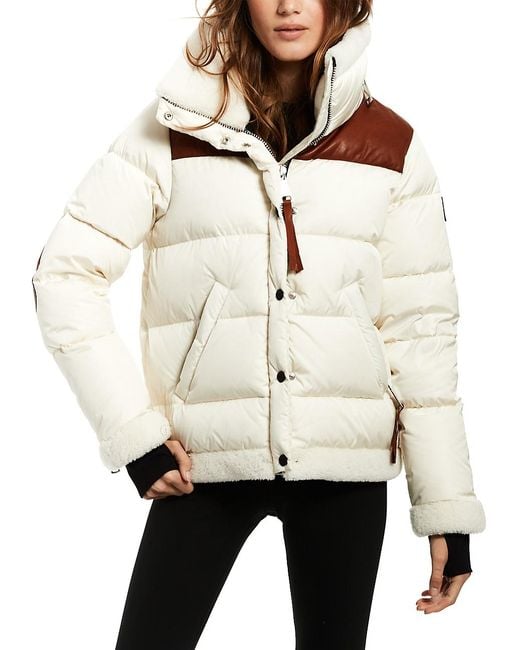 Sam. Sari Shearling & Leather-embellished Down Jacket in Natural | Lyst