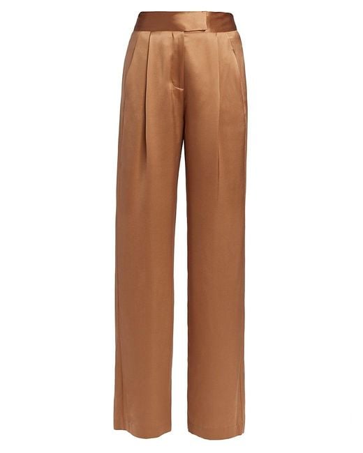 The Sei Pleated Satin Wide-leg Trousers in Brown | Lyst