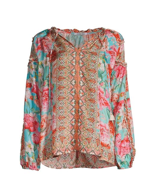 Johnny Was Rose Silk Blouse in Red | Lyst