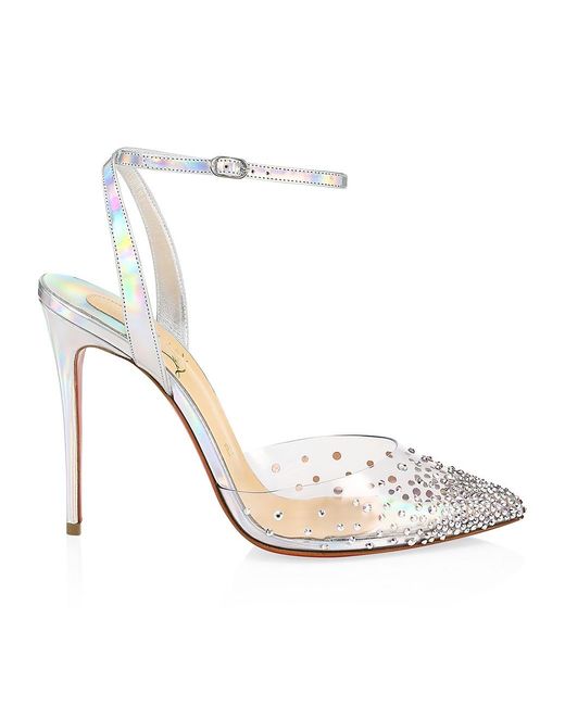 Christian Louboutin Spikaqueen Crystal-embellished Pvc & Iridescent Leather  Ankle-strap Pumps in Metallic | Lyst