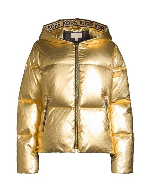 MICHAEL Michael Kors Logo Tape Metallic Puffer Jacket | Lyst