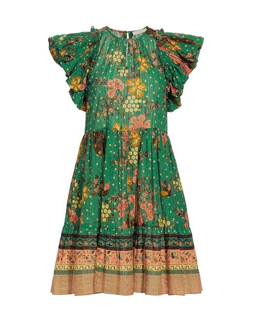 Ulla Johnson Etta Puff-sleeve Floral Mindress in Green | Lyst