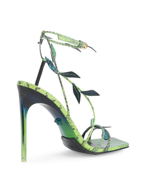 Versace Leaf Python-embossed Leather Sandals in Green | Lyst