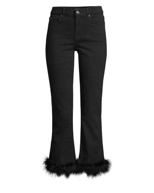 7 For All Mankind Feather Trim Cropped Jeans in Black | Lyst