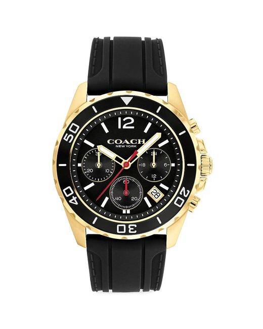COACH Rubber Kent Goldtone Chronograph Watch in Black for Men Lyst
