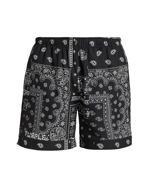 Purple Brand Synthetic Bandana Print Swim Trunks in Black for Men | Lyst