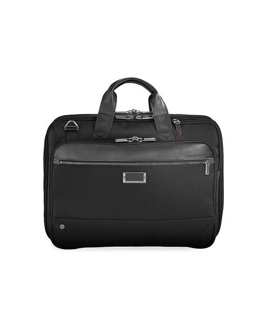 Briggs & Riley Medium Leather Expandable Briefcase in Black for Men | Lyst