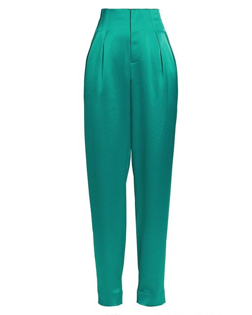 Cinq À Sept Ruthy Highrise Satin Tapered Pants in Green Lyst