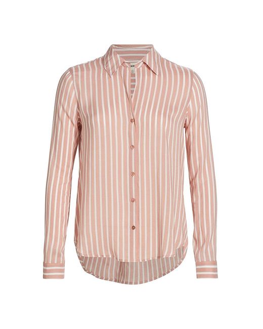 L'Agence Tyler Stripe Button-front Blouse in Pink | Lyst