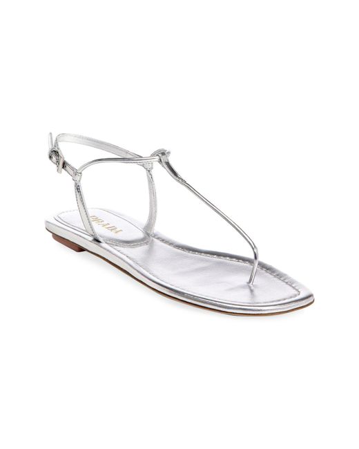 Prada Flat Metallic Leather Thong Sandals in White - Lyst