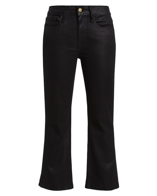 FRAME Denim Le Crop Mini Boot Mid-rise Coated Flare Jeans in Black | Lyst