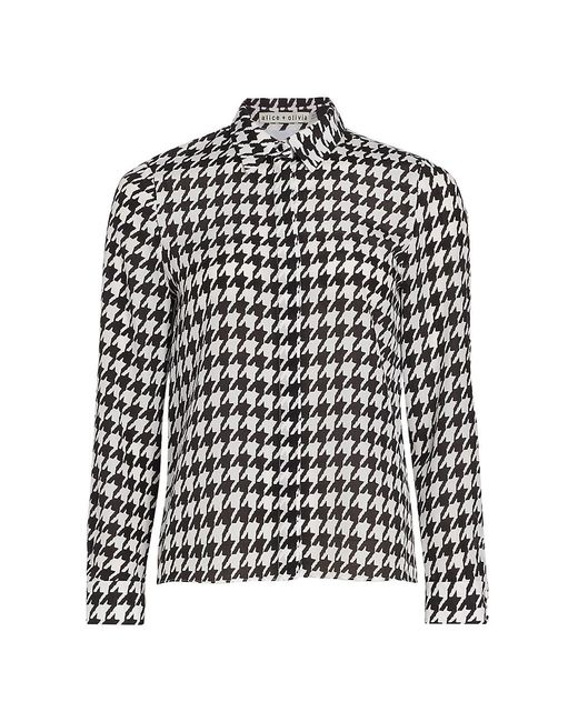 Alice + Olivia Silk Willa Houndstooth Print Blouse in White Black ...