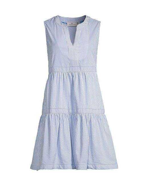 Vineyard Vines Synthetic Harbor Tiered Stripe Minidress in Blue Lyst