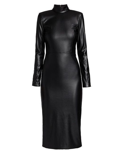 Alice + Olivia Delora Vegan Leather Bodycon Midi Dress in Black - Lyst