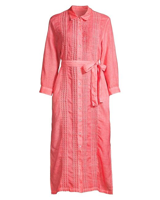 120% Lino Scallop-trimmed Linen Midi-shirtdress in Pink | Lyst