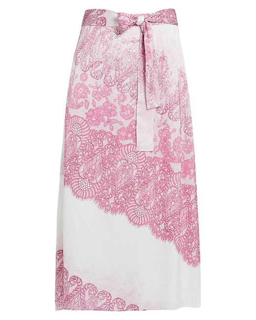 Marina Rinaldi Cicala Belted Satin Midi-skirt in Pink | Lyst