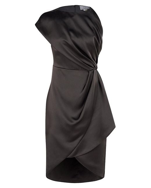 THEIA Makena Satin Cocktail Dress in Black | Lyst