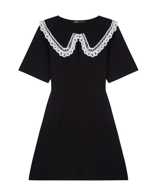 Maje Cotton Rimandal Knit Mesh Mini Dress in Black | Lyst